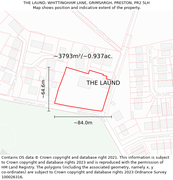 THE LAUND, WHITTINGHAM LANE, GRIMSARGH, PRESTON, PR2 5LH: Plot and title map