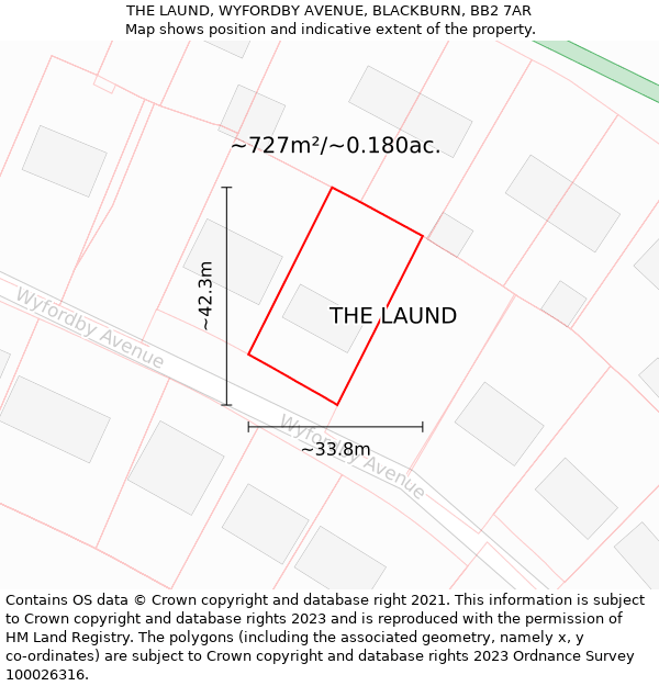 THE LAUND, WYFORDBY AVENUE, BLACKBURN, BB2 7AR: Plot and title map
