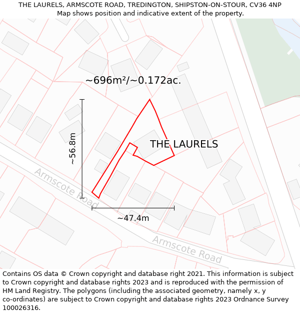THE LAURELS, ARMSCOTE ROAD, TREDINGTON, SHIPSTON-ON-STOUR, CV36 4NP: Plot and title map