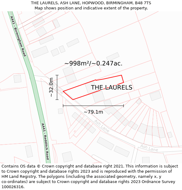 THE LAURELS, ASH LANE, HOPWOOD, BIRMINGHAM, B48 7TS: Plot and title map