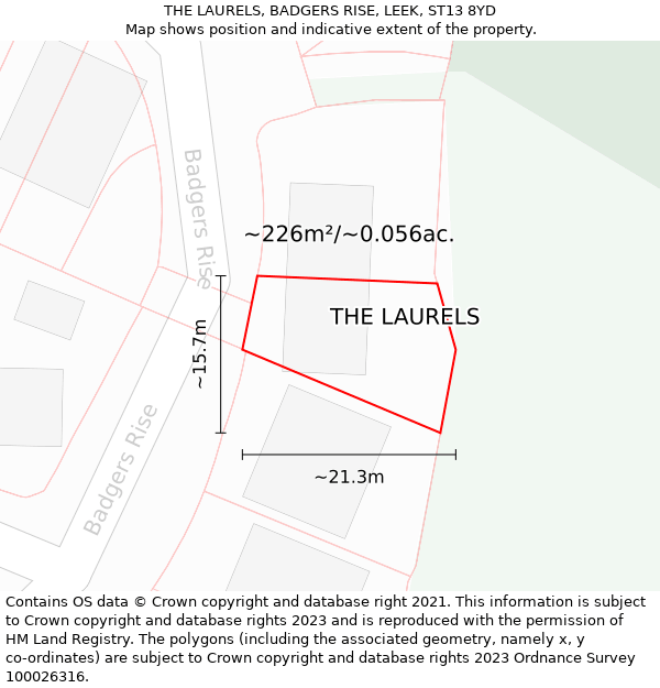 THE LAURELS, BADGERS RISE, LEEK, ST13 8YD: Plot and title map