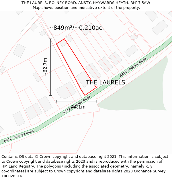 THE LAURELS, BOLNEY ROAD, ANSTY, HAYWARDS HEATH, RH17 5AW: Plot and title map