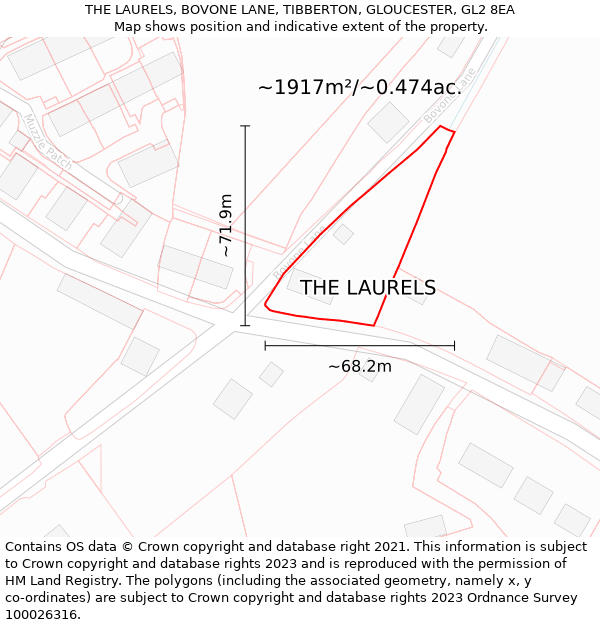 THE LAURELS, BOVONE LANE, TIBBERTON, GLOUCESTER, GL2 8EA: Plot and title map