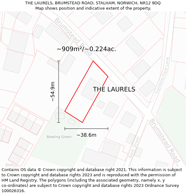 THE LAURELS, BRUMSTEAD ROAD, STALHAM, NORWICH, NR12 9DQ: Plot and title map