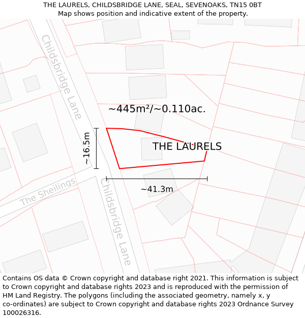 THE LAURELS, CHILDSBRIDGE LANE, SEAL, SEVENOAKS, TN15 0BT: Plot and title map