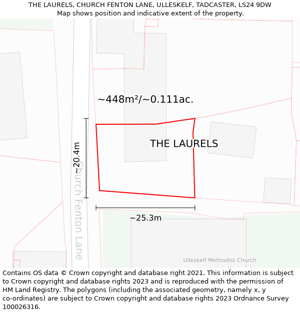 THE LAURELS, CHURCH FENTON LANE, ULLESKELF, TADCASTER, LS24 9DW: Plot and title map