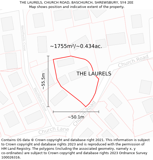 THE LAURELS, CHURCH ROAD, BASCHURCH, SHREWSBURY, SY4 2EE: Plot and title map