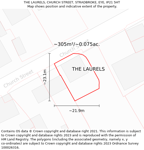 THE LAURELS, CHURCH STREET, STRADBROKE, EYE, IP21 5HT: Plot and title map