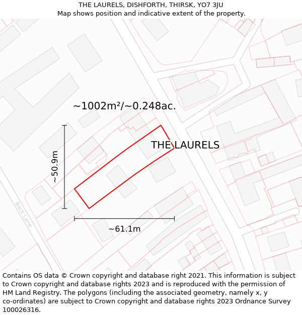 THE LAURELS, DISHFORTH, THIRSK, YO7 3JU: Plot and title map