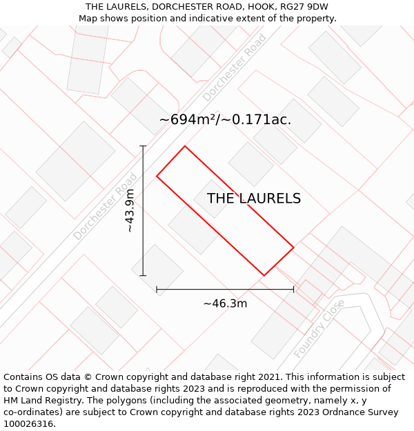 THE LAURELS, DORCHESTER ROAD, HOOK, RG27 9DW: Plot and title map