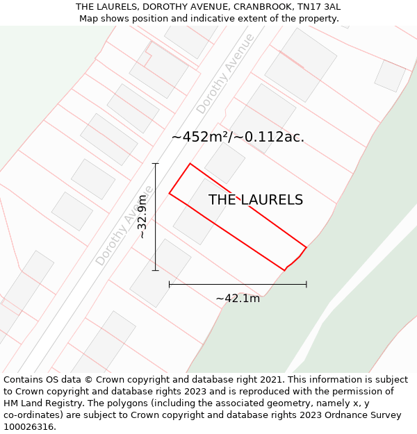 THE LAURELS, DOROTHY AVENUE, CRANBROOK, TN17 3AL: Plot and title map