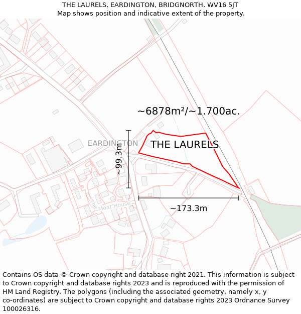THE LAURELS, EARDINGTON, BRIDGNORTH, WV16 5JT: Plot and title map