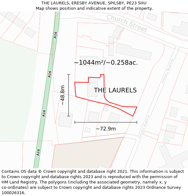 THE LAURELS, ERESBY AVENUE, SPILSBY, PE23 5HU: Plot and title map