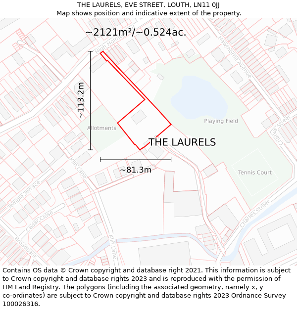 THE LAURELS, EVE STREET, LOUTH, LN11 0JJ: Plot and title map