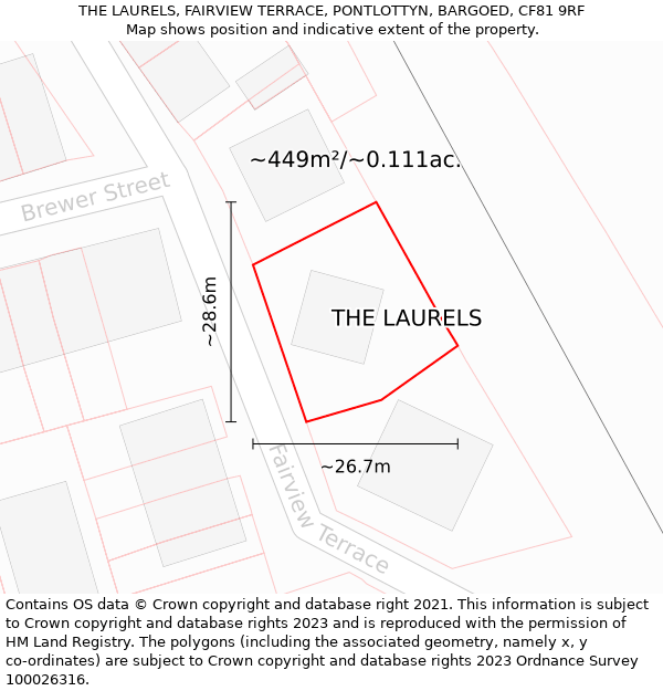 THE LAURELS, FAIRVIEW TERRACE, PONTLOTTYN, BARGOED, CF81 9RF: Plot and title map