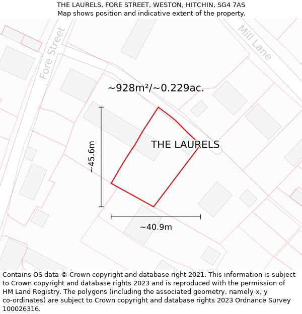 THE LAURELS, FORE STREET, WESTON, HITCHIN, SG4 7AS: Plot and title map