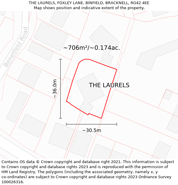 THE LAURELS, FOXLEY LANE, BINFIELD, BRACKNELL, RG42 4EE: Plot and title map