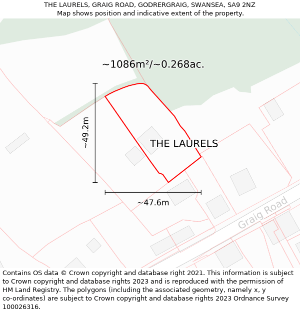 THE LAURELS, GRAIG ROAD, GODRERGRAIG, SWANSEA, SA9 2NZ: Plot and title map