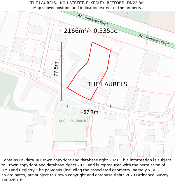 THE LAURELS, HIGH STREET, ELKESLEY, RETFORD, DN22 8AJ: Plot and title map