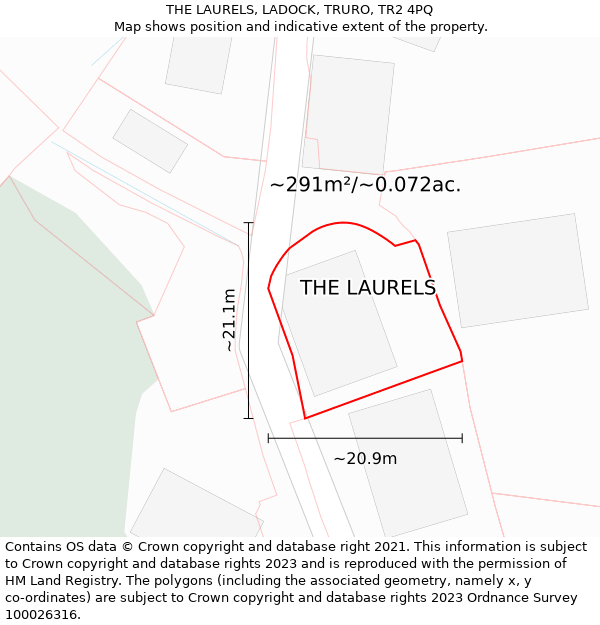 THE LAURELS, LADOCK, TRURO, TR2 4PQ: Plot and title map