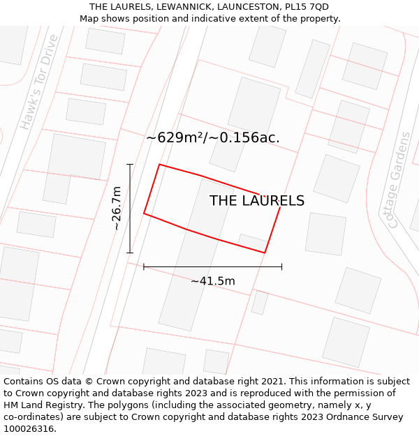 THE LAURELS, LEWANNICK, LAUNCESTON, PL15 7QD: Plot and title map