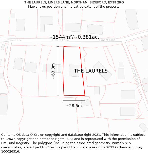 THE LAURELS, LIMERS LANE, NORTHAM, BIDEFORD, EX39 2RG: Plot and title map