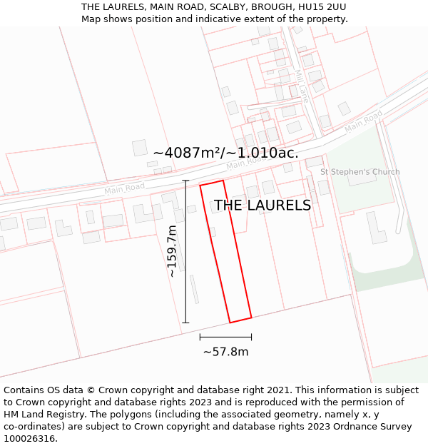 THE LAURELS, MAIN ROAD, SCALBY, BROUGH, HU15 2UU: Plot and title map