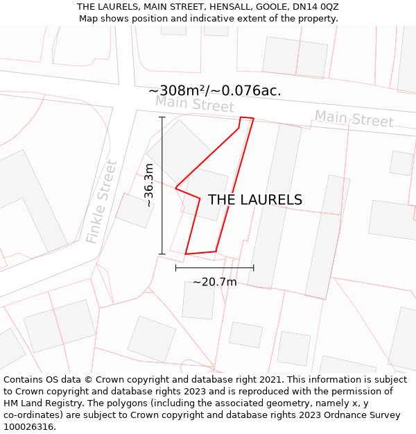 THE LAURELS, MAIN STREET, HENSALL, GOOLE, DN14 0QZ: Plot and title map