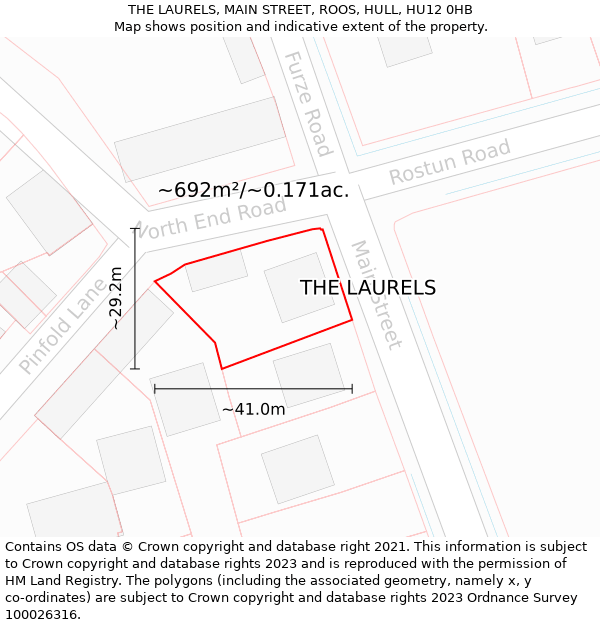 THE LAURELS, MAIN STREET, ROOS, HULL, HU12 0HB: Plot and title map