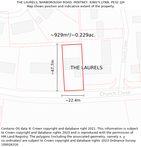 THE LAURELS, NARBOROUGH ROAD, PENTNEY, KING'S LYNN, PE32 1JH: Plot and title map