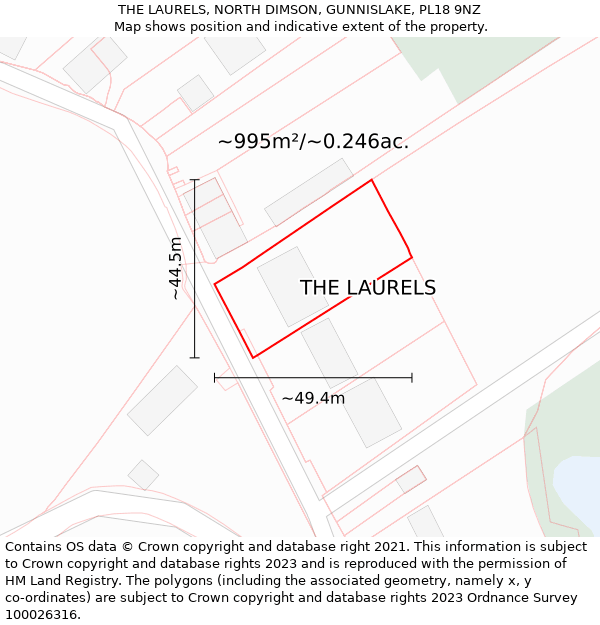 THE LAURELS, NORTH DIMSON, GUNNISLAKE, PL18 9NZ: Plot and title map