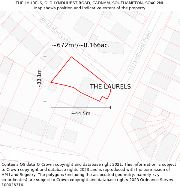 THE LAURELS, OLD LYNDHURST ROAD, CADNAM, SOUTHAMPTON, SO40 2NL: Plot and title map