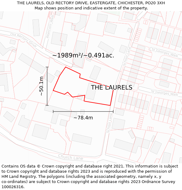 THE LAURELS, OLD RECTORY DRIVE, EASTERGATE, CHICHESTER, PO20 3XH: Plot and title map