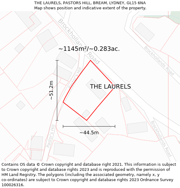 THE LAURELS, PASTORS HILL, BREAM, LYDNEY, GL15 6NA: Plot and title map
