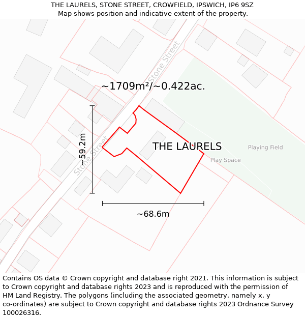 THE LAURELS, STONE STREET, CROWFIELD, IPSWICH, IP6 9SZ: Plot and title map