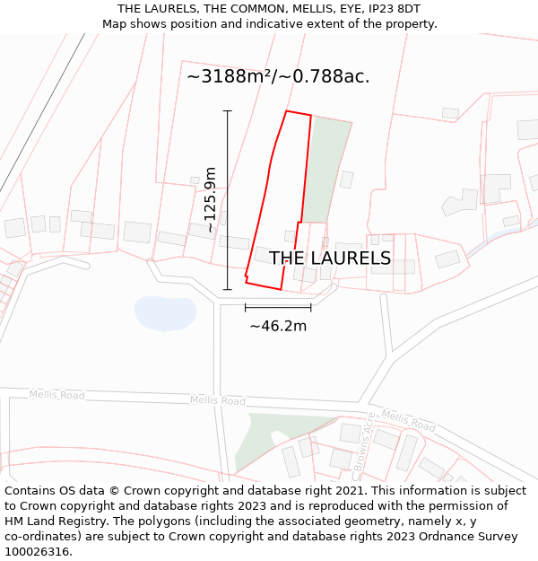 THE LAURELS, THE COMMON, MELLIS, EYE, IP23 8DT: Plot and title map