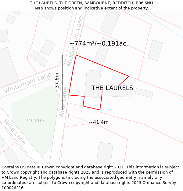 THE LAURELS, THE GREEN, SAMBOURNE, REDDITCH, B96 6NU: Plot and title map