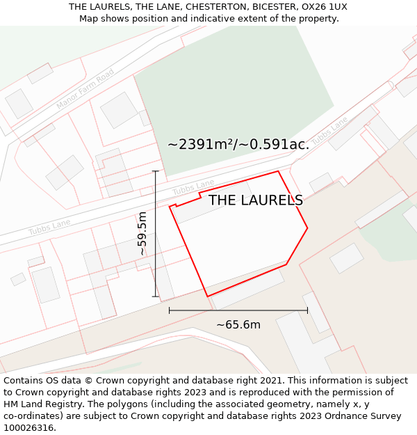 THE LAURELS, THE LANE, CHESTERTON, BICESTER, OX26 1UX: Plot and title map