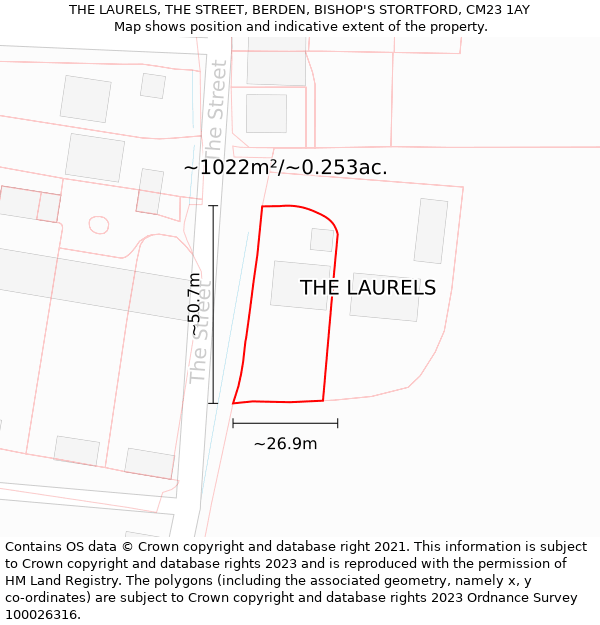 THE LAURELS, THE STREET, BERDEN, BISHOP'S STORTFORD, CM23 1AY: Plot and title map