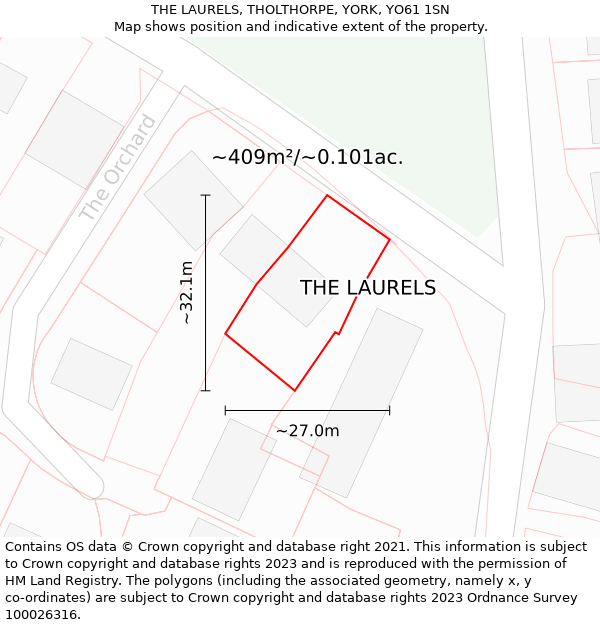 THE LAURELS, THOLTHORPE, YORK, YO61 1SN: Plot and title map