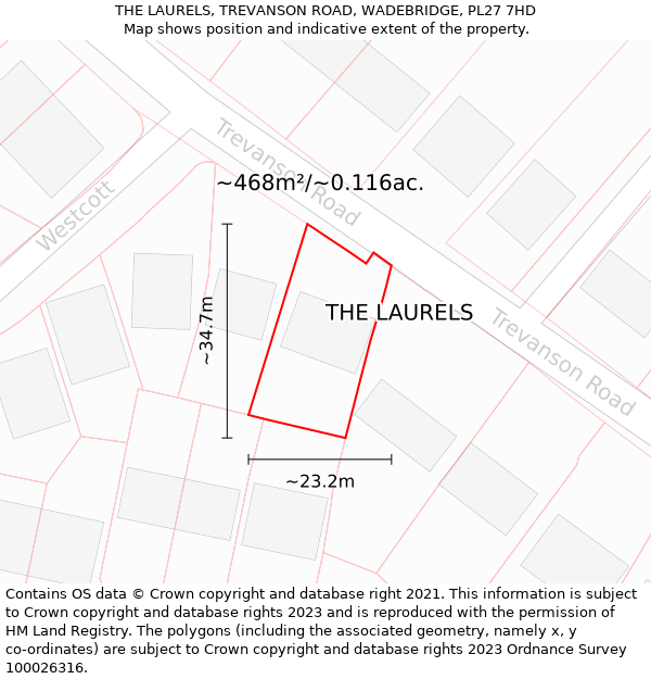 THE LAURELS, TREVANSON ROAD, WADEBRIDGE, PL27 7HD: Plot and title map