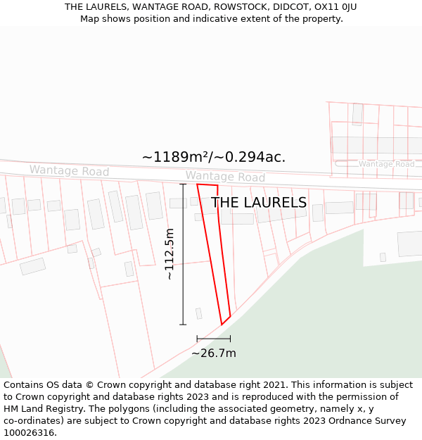 THE LAURELS, WANTAGE ROAD, ROWSTOCK, DIDCOT, OX11 0JU: Plot and title map