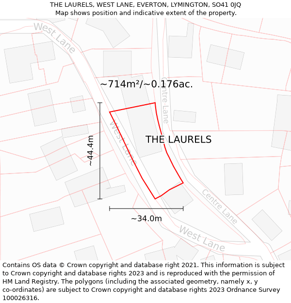 THE LAURELS, WEST LANE, EVERTON, LYMINGTON, SO41 0JQ: Plot and title map