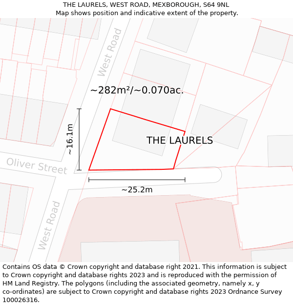THE LAURELS, WEST ROAD, MEXBOROUGH, S64 9NL: Plot and title map