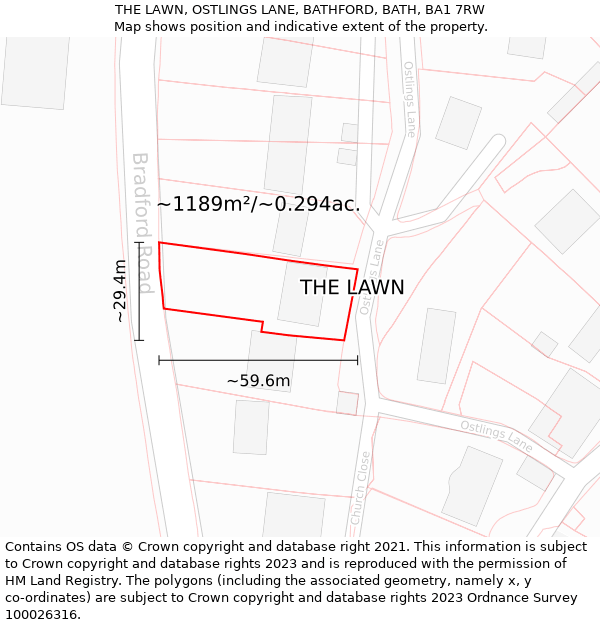 THE LAWN, OSTLINGS LANE, BATHFORD, BATH, BA1 7RW: Plot and title map