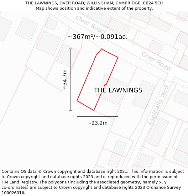 THE LAWNINGS, OVER ROAD, WILLINGHAM, CAMBRIDGE, CB24 5EU: Plot and title map