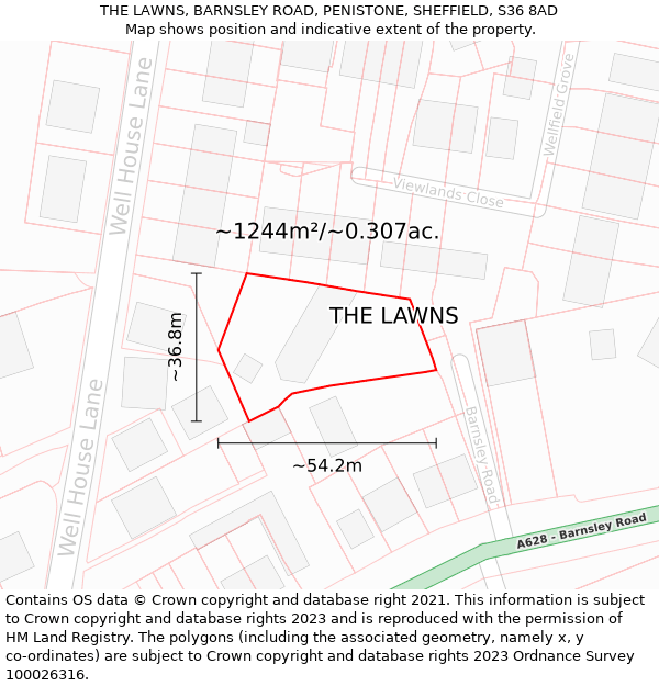 THE LAWNS, BARNSLEY ROAD, PENISTONE, SHEFFIELD, S36 8AD: Plot and title map