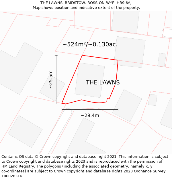 THE LAWNS, BRIDSTOW, ROSS-ON-WYE, HR9 6AJ: Plot and title map