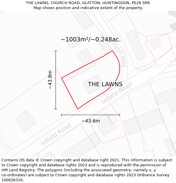 THE LAWNS, CHURCH ROAD, GLATTON, HUNTINGDON, PE28 5RR: Plot and title map