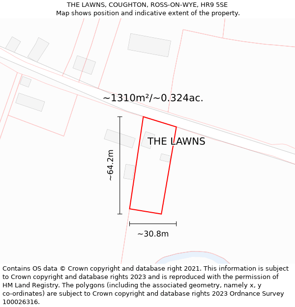 THE LAWNS, COUGHTON, ROSS-ON-WYE, HR9 5SE: Plot and title map